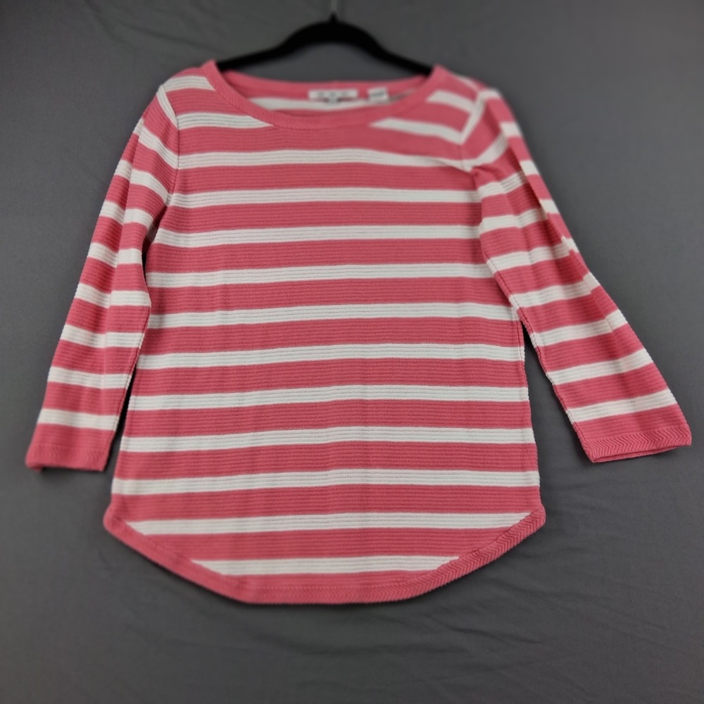 Eight Eight Eight Womens Pink White Striped Cotton Knit Top Scoop Neck M R00665